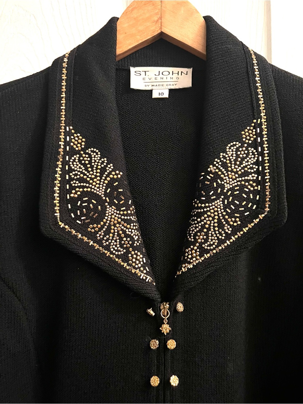 St. John Black Jacket with Gold Bead Embellishment - Picture 5 of 6
